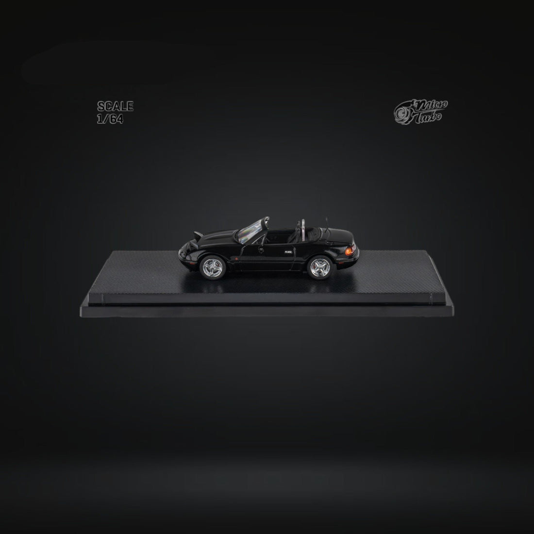 Eunos Roadster MX-5 Customized Metallic Black 1:64 by MicroTurbo Mounted Front Side View