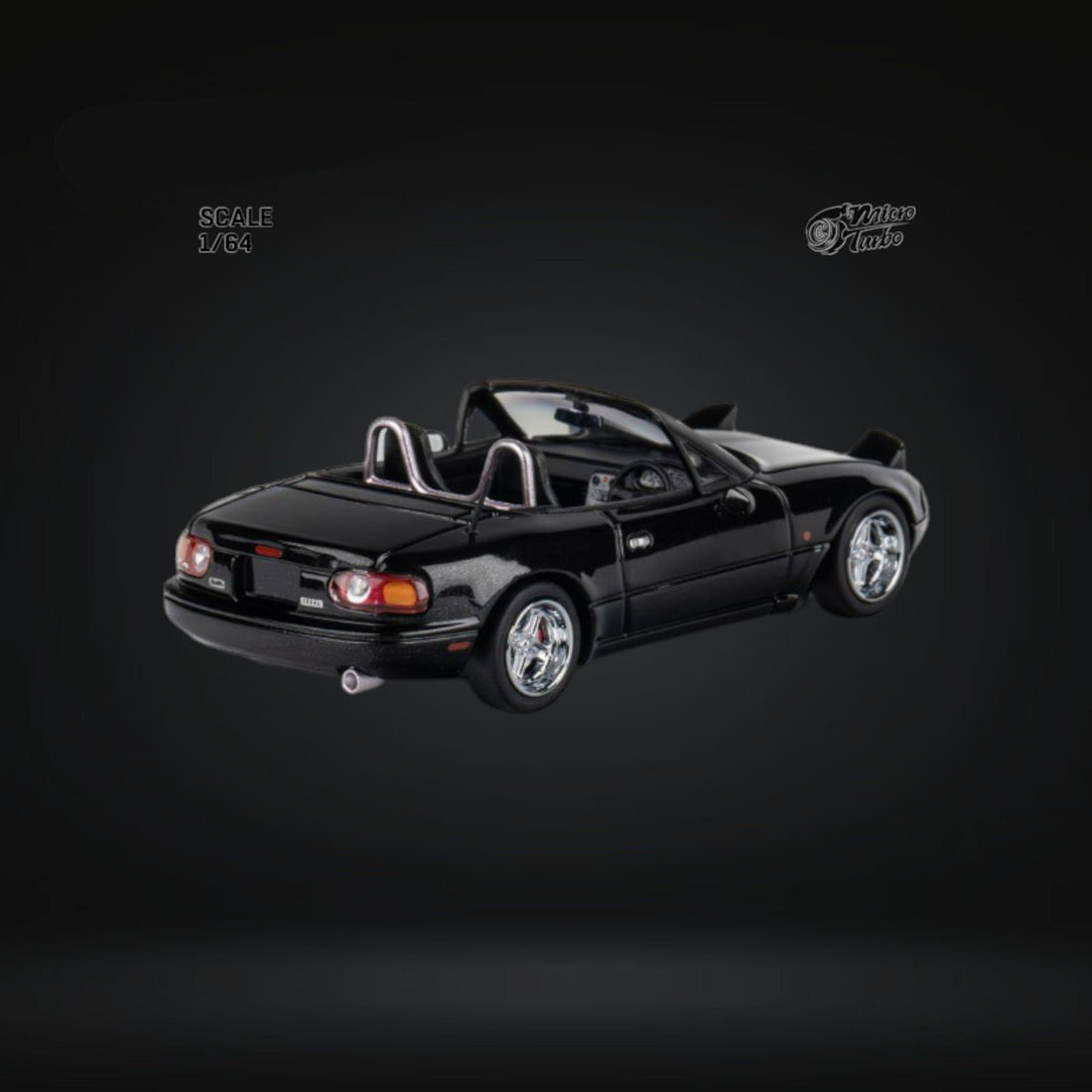 Eunos Roadster MX-5 Customized Metallic Black 1:64 by MicroTurbo Rear Angled Side View