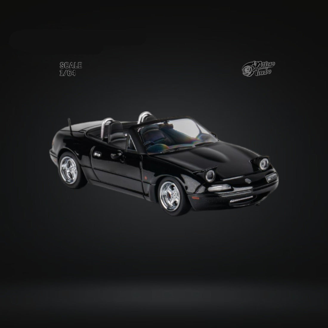 Eunos Roadster MX-5 Customized Metallic Black 1:64 by MicroTurbo Passenger Angled Side View