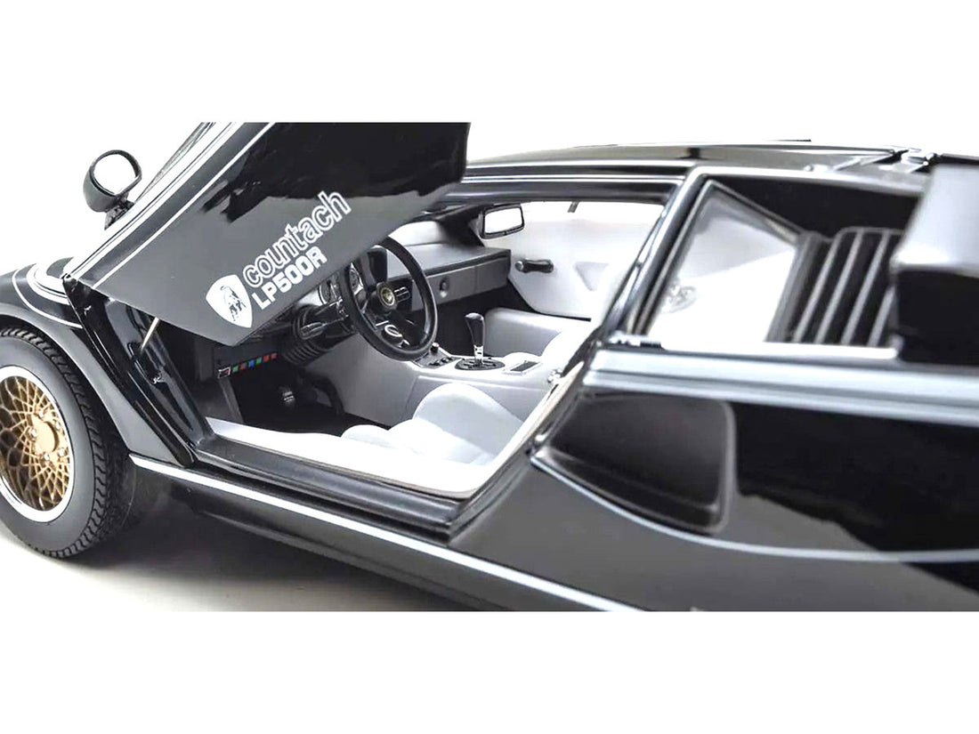 Lamborghini Countach LP 500R Black with White Interior 1/18 Diecast Model Car by Kyosho-1