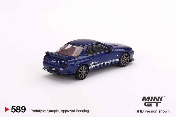 Nissan Skyline GT-R Top Secret VR32 Metallic Blue #589 1:64 By Mini-GT MGT00589 Angled View 2