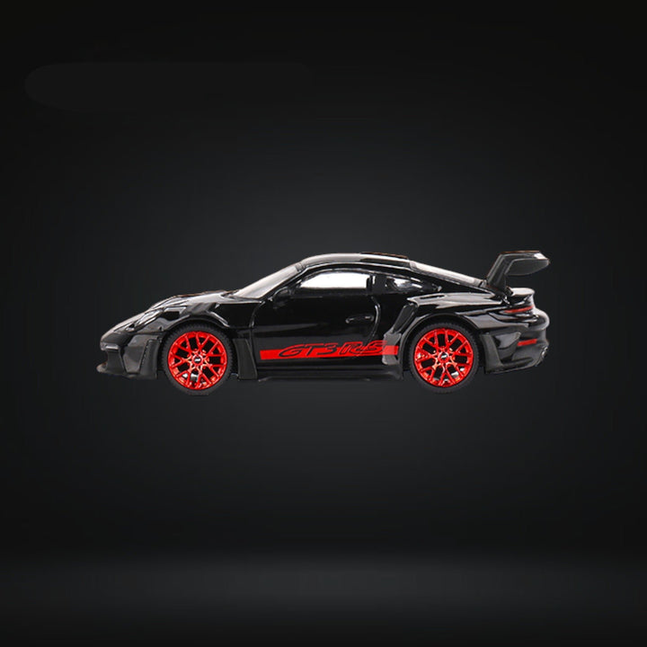 Porsche 911 992 GT3 RS Black with Pyro Red #681 1:64 by Mini-GT MGT00681 Side View