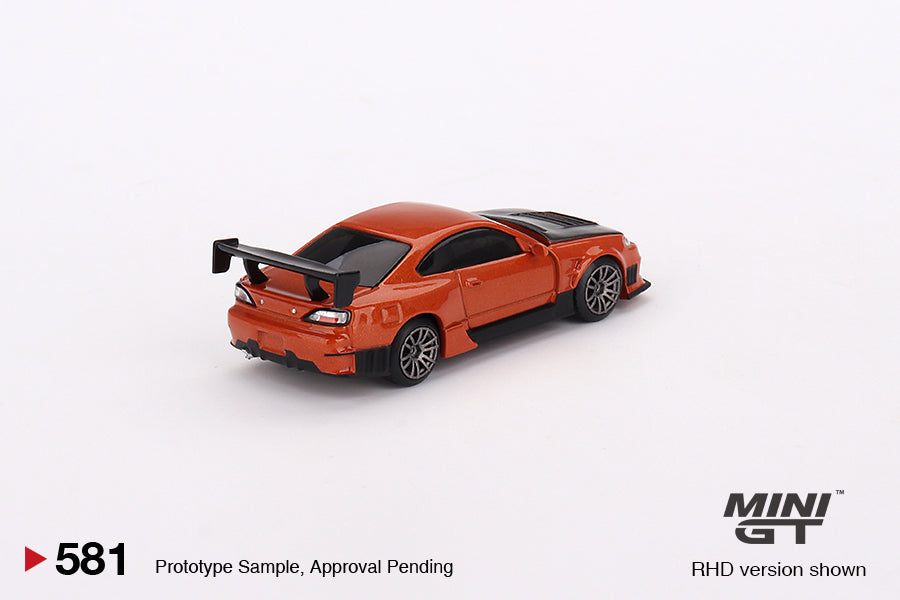 Nissan Silvia S15 D-MAX Metallic Orange #581 1:64 by Mini-GT MGT0581 Rear View 2