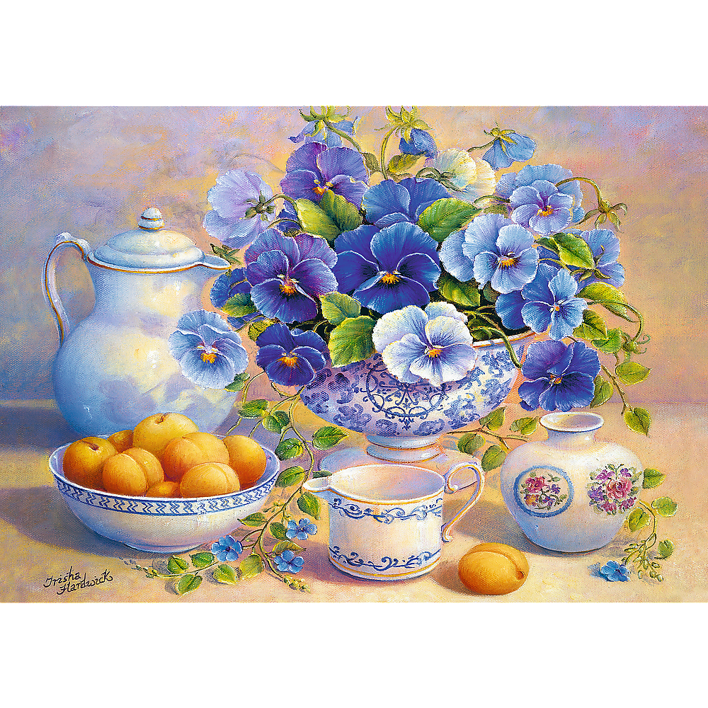 1000 Piece Jigsaw Puzzles, The Blue Bouquet, Still Life Puzzle, Flower Puzzle with Pansies, Adult Puzzles, Trefl 10466 2