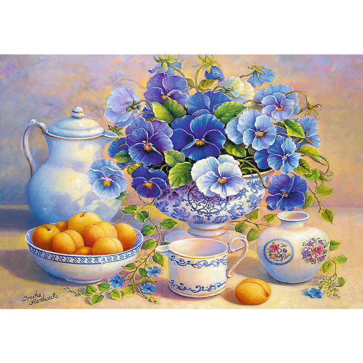 1000 Piece Jigsaw Puzzles, The Blue Bouquet, Still Life Puzzle, Flower Puzzle with Pansies, Adult Puzzles, Trefl 10466 2