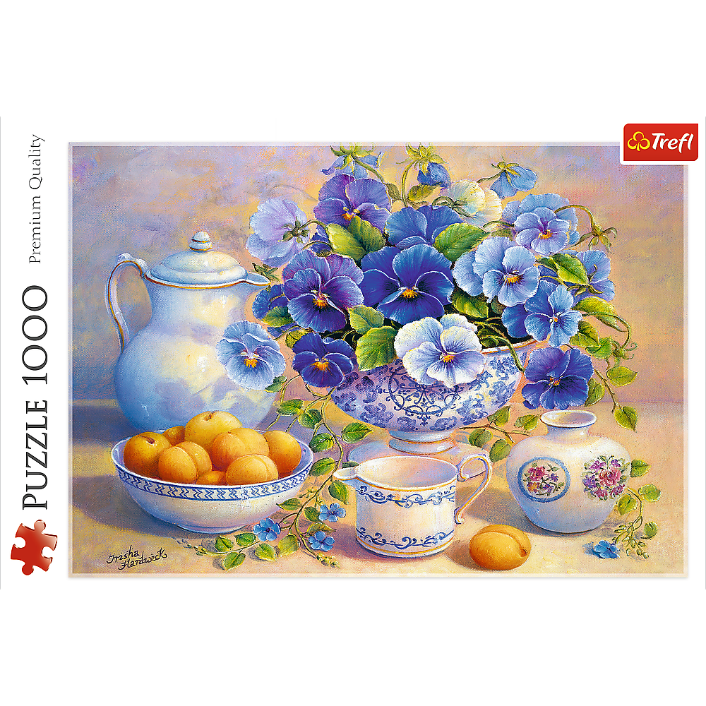 1000 Piece Jigsaw Puzzles, The Blue Bouquet, Still Life Puzzle, Flower Puzzle with Pansies, Adult Puzzles, Trefl 10466 3