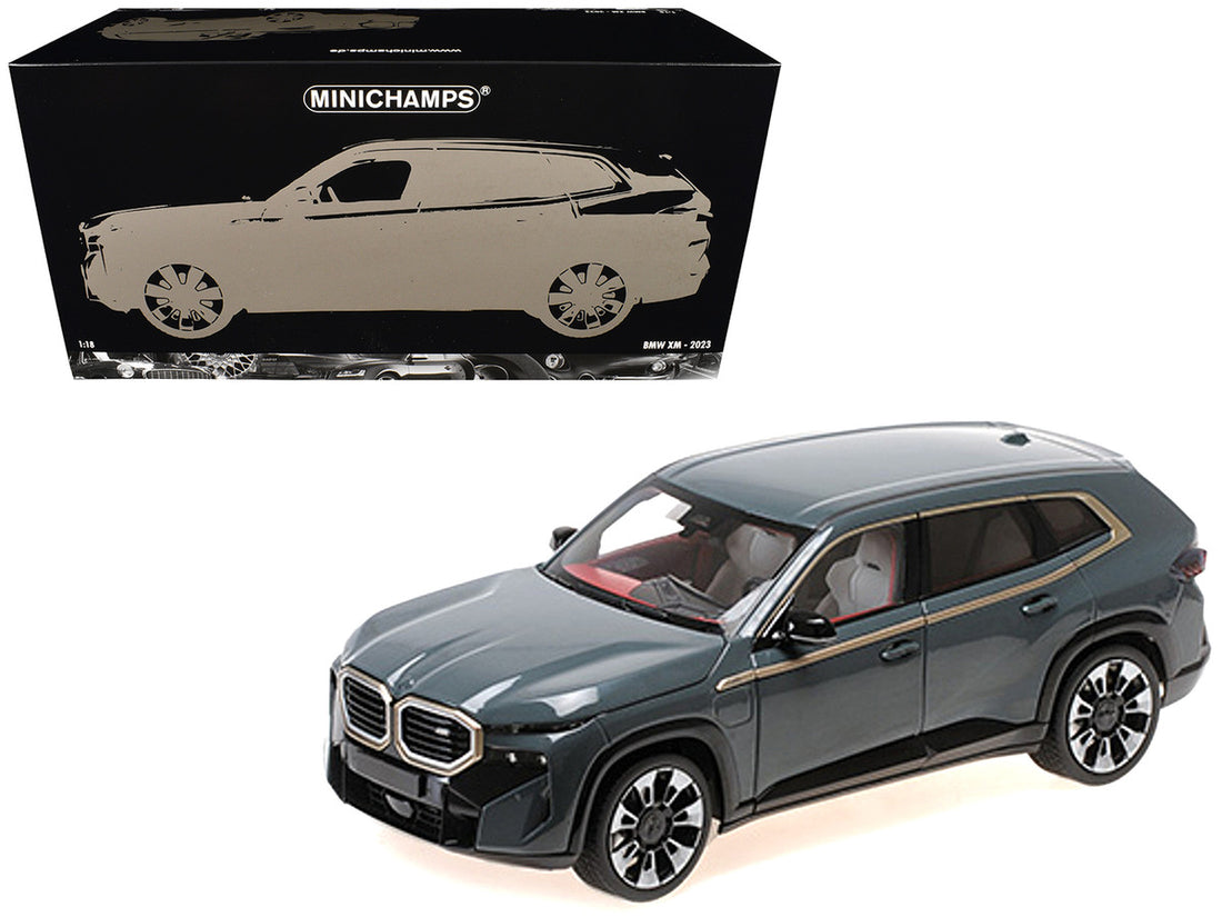 2023 BMW XM Dark Green Metallic with Gold Stripes 1/18 Diecast Model Car by Minichamps-3