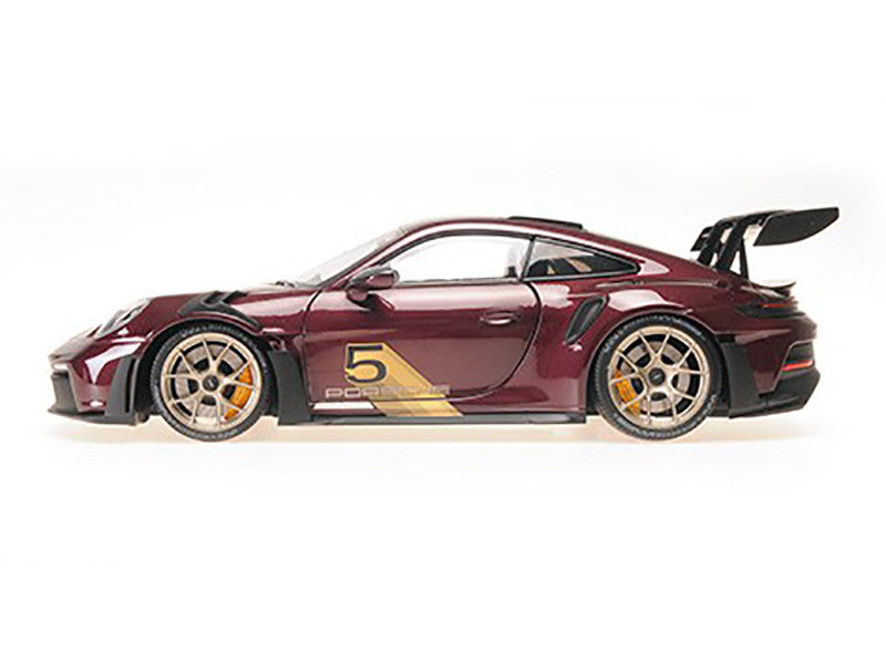 Porsche 2024 911 GT3 RS #5 Purple with Carbon Top and Hood Stripes Limited Edition to 400 pieces Worldwide 1/18 Diecast Model Car by Minichamps