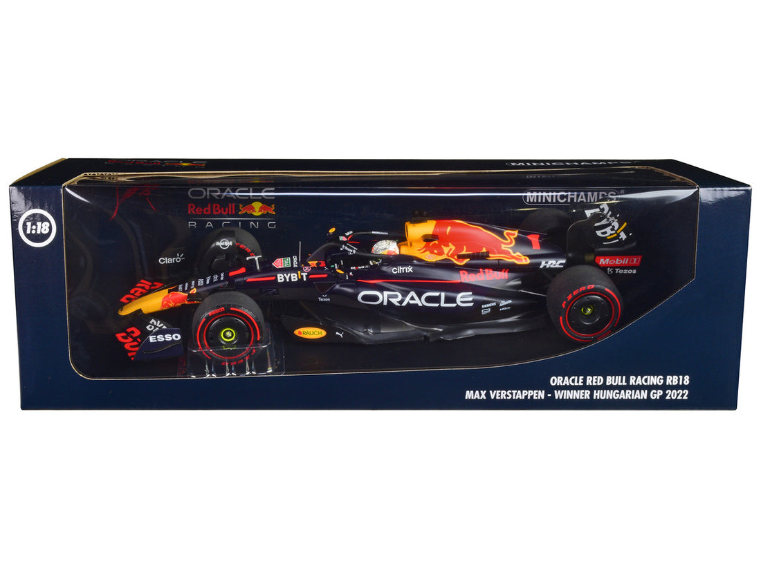 Red Bull Racing RB18 #1 Max Verstappen "Oracle" Winner F1 Formula One "Hungarian GP" (2022) with Driver Limited Edition to 360 pieces Worldwide 1/18 Diecast Model Car by Minichamps-0