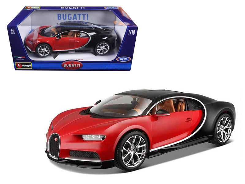 2016 Bugatti Chiron Red with Black 1/18 Diecast Model Car by Bburago-0