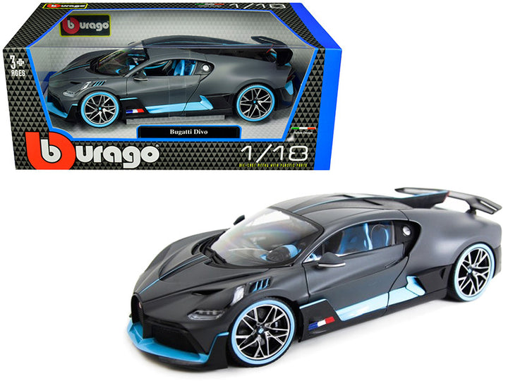 Bugatti Divo Matt Gray with Blue Accents 1/18 Diecast Model Car by Bburago-0