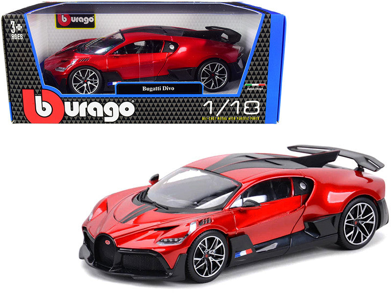 Bugatti Divo Red Metallic with Carbon Accents 1/18 Diecast Model Car by Bburago-0