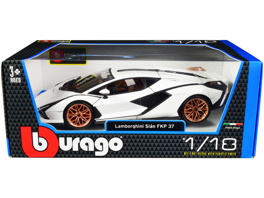 Lamborghini Sian FKP 37 White with Copper Wheels 1/18 Diecast Model Car by Bburago-0