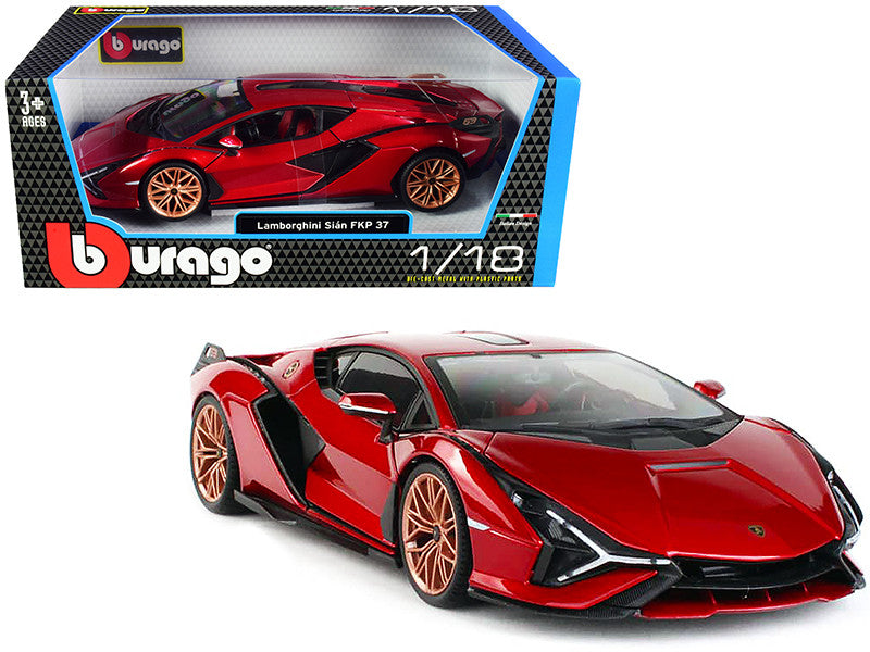 Lamborghini Sian FKP 37 Red with Copper Wheels 1/18 Diecast Model Car by Bburago-0
