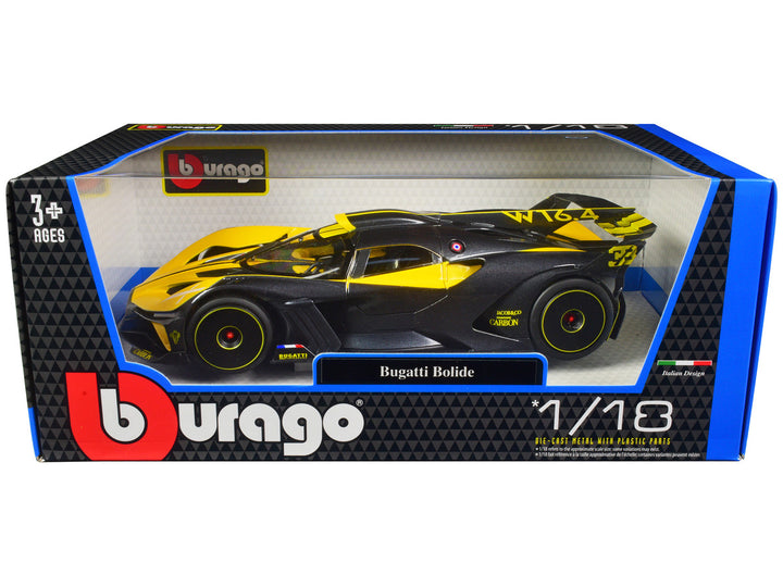 Bugatti Bolide Yellow and Carbon Gray 1/18 Diecast Model Car by Bburago-0