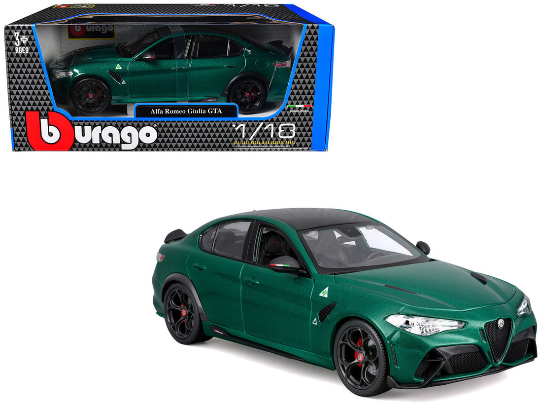 Alfa Romeo Giulia GTA Green Metallic with Carbon Top 1/18 Diecast Model Car by Bburago-4