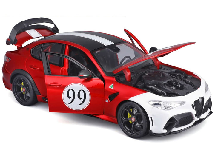 Alfa Romeo Giulia GTAm #99 Red Metallic with Black Top and White Graphics 1/18 Diecast Model Car by Bburago-1