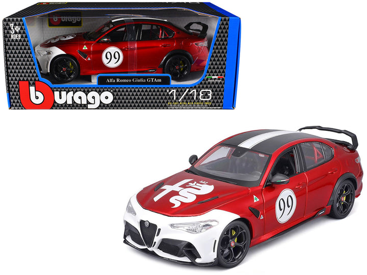 Alfa Romeo Giulia GTAm #99 Red Metallic with Black Top and White Graphics 1/18 Diecast Model Car by Bburago-0