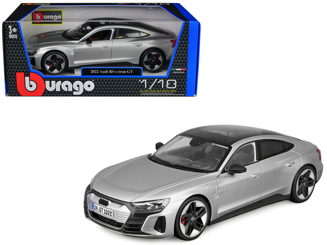 2022 Audi RS e-tron GT Silver Metallic with Sunroof 1/18 Diecast Model Car by Bburago-0