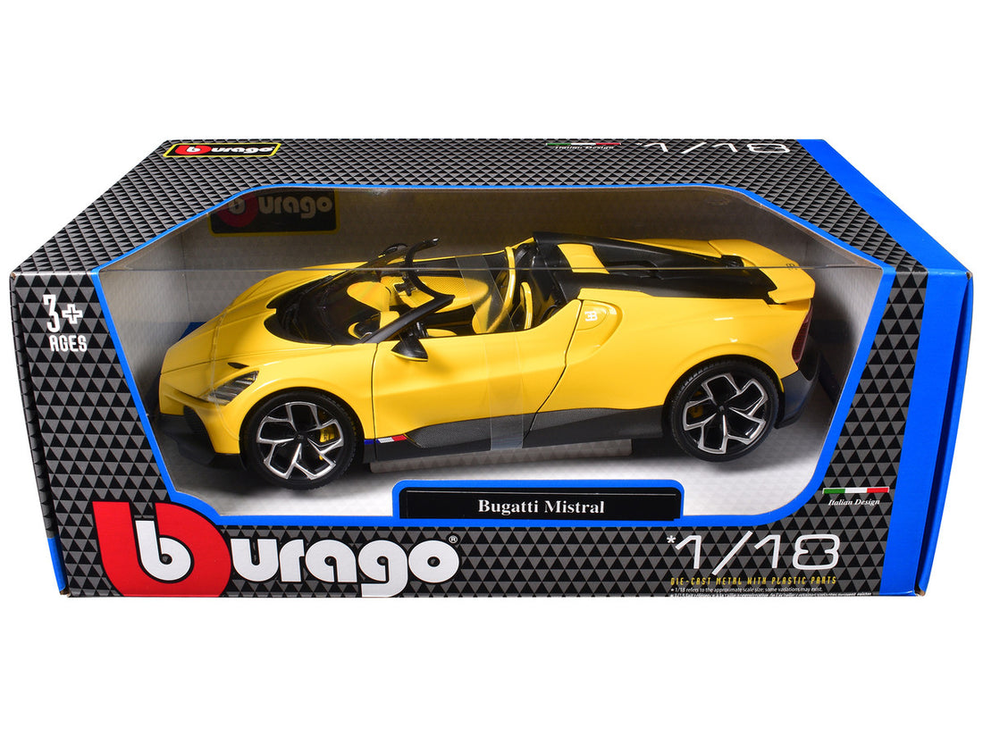Bugatti Mistral Yellow with Carbon Accents 1/18 Diecast Model Car by Bburago-0
