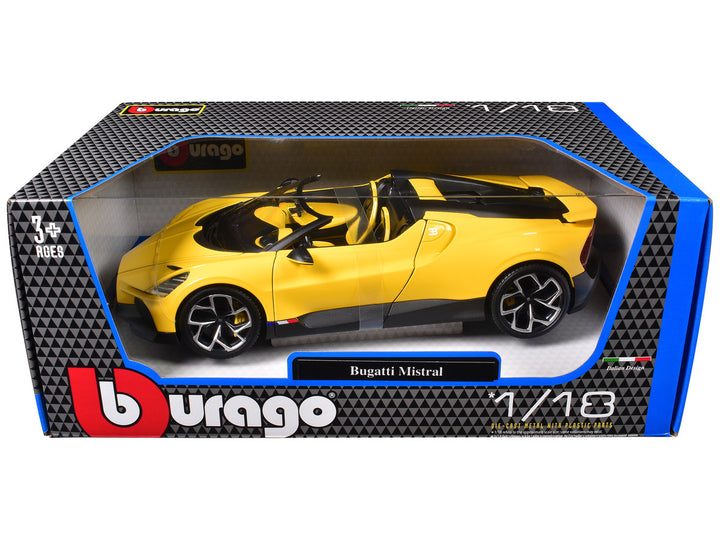 Bugatti Mistral Yellow with Carbon Accents 1/18 Diecast Model Car by Bburago-0