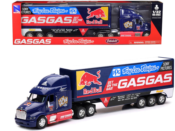 Peterbilt 387 Truck Dark Blue "Red Bull - Troy Lee Designs - GASGAS" 1/32 Diecast Model by New Ray-0