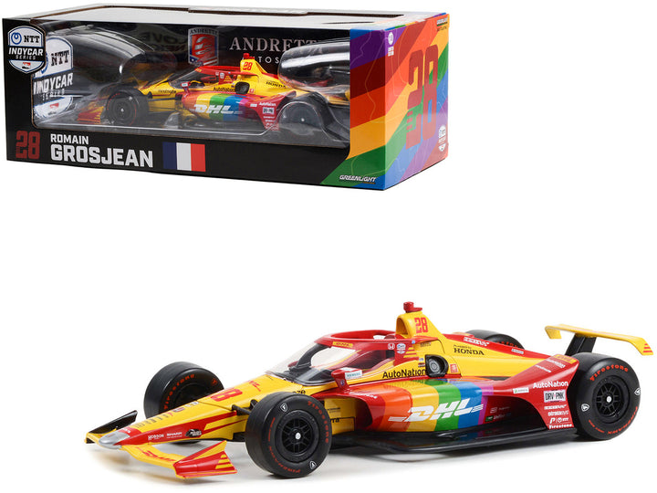 Dallara IndyCar #28 Romain Grosjean "DHL Delivered with Pride" Andretti Autosport "NTT IndyCar Series" (2022) 1/18 Diecast Model Car by Greenlight-0