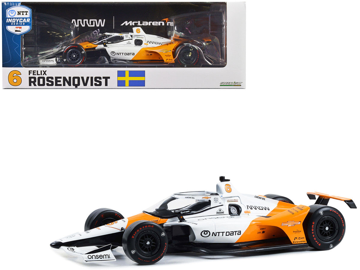 Dallara IndyCar #6 Felix Rosenqvist "NTT DATA" Arrow McLaren "60th Anniversary Triple Crown Accolade Indianapolis 500 Livery" "NTT IndyCar Series" (2023) 1/18 Diecast Model Car by Greenlight-0