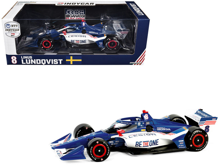 Dallara IndyCar #8 Linus Lundqvist "The American Legion" Chip Ganassi Racing (Road Course Configuration) "NTT IndyCar Series" (2024) 1/18 Diecast Model Car by Greenlight-0