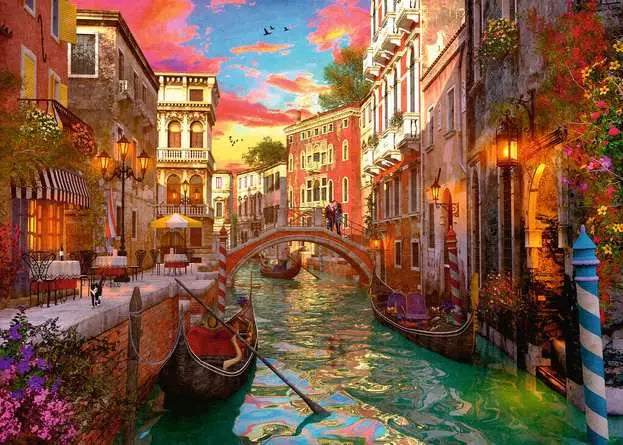 Completed Venice Romance puzzle showing gondolas, canals, and historic Venetian architecture