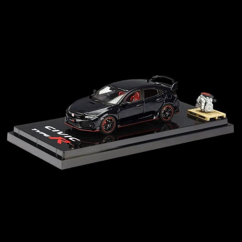 Honda Civic 2017 Type R FK8 Crystal Blk With Engine Model Display 1:64 by Hobby Japan HJ641055BK