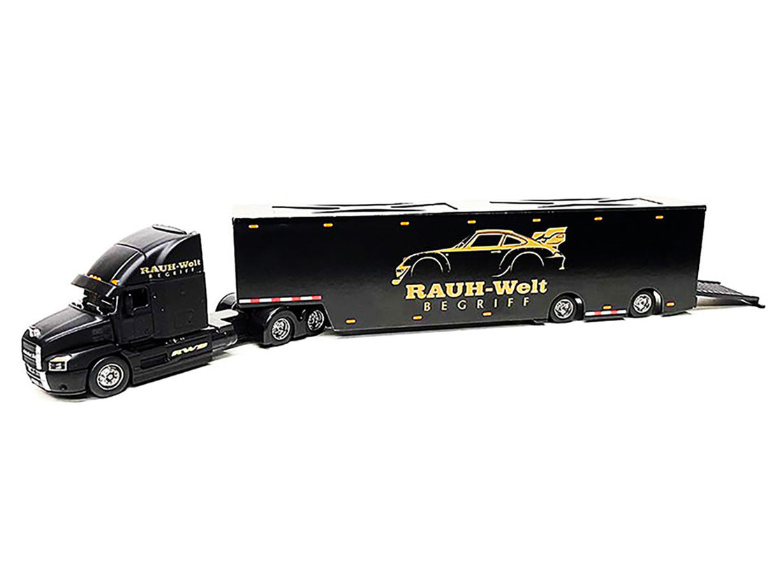 Mack Anthem Enclosed Car Transporter "RAUH-Welt BEGRIFF" (RWB) Matt Black "Custom Haulers" Series 1/64 Diecast Model by Maisto-1