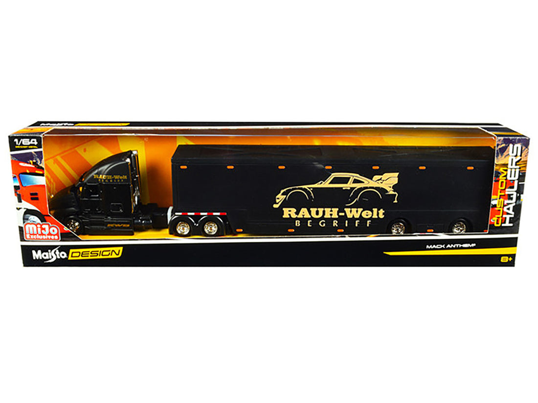 Mack Anthem Enclosed Car Transporter "RAUH-Welt BEGRIFF" (RWB) Matt Black "Custom Haulers" Series 1/64 Diecast Model by Maisto-2