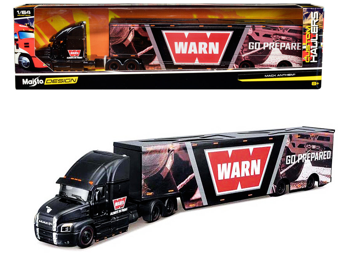 Mack Anthem Enclosed Car Transporter "WARN - Go Prepared" Black with Graphics "Custom Haulers" Series 1/64 Diecast Model by Maisto-0