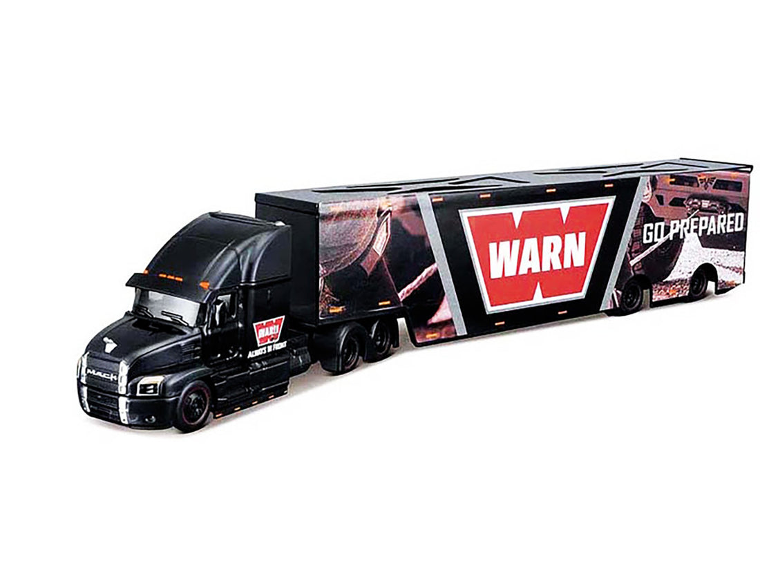 Mack Anthem Enclosed Car Transporter "WARN - Go Prepared" Black with Graphics "Custom Haulers" Series 1/64 Diecast Model by Maisto-1