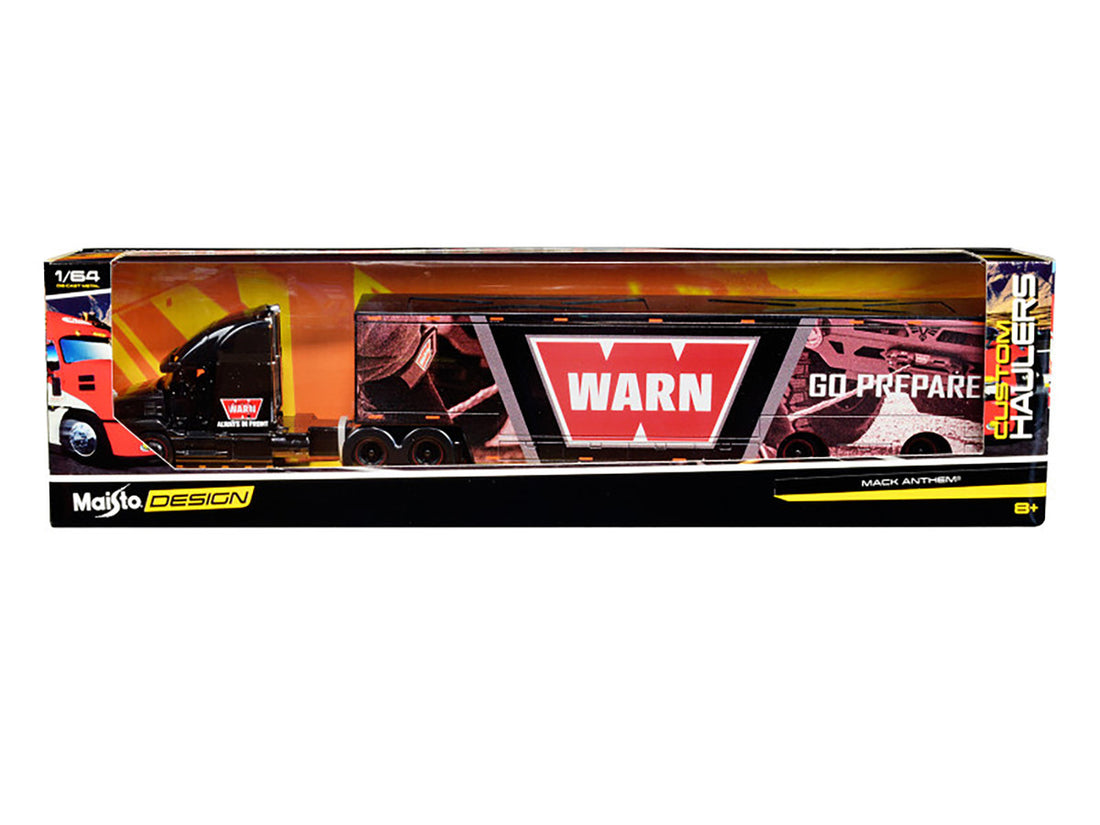 Mack Anthem Enclosed Car Transporter "WARN - Go Prepared" Black with Graphics "Custom Haulers" Series 1/64 Diecast Model by Maisto-2