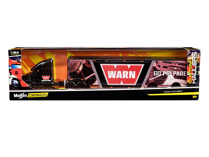 Mack Anthem Enclosed Car Transporter "WARN - Go Prepared" Black with Graphics "Custom Haulers" Series 1/64 Diecast Model by Maisto-2