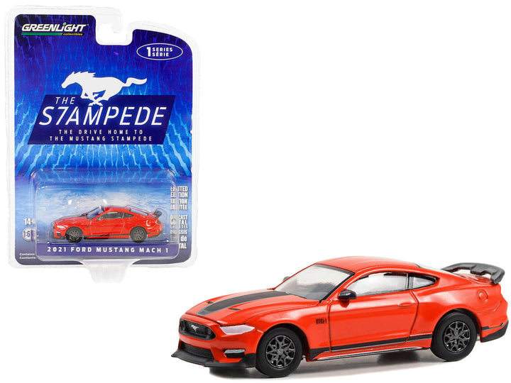 2021 Ford Mustang Mach 1 Race Red with Black Stripes "The Drive Home to the Mustang Stampede" Series 1 1/64 Diecast Model Car by Greenlight-0