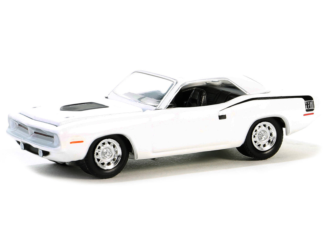 1970 Plymouth Hemi Barracuda Alpine White with Black Stripes "GreenLight Muscle" Series 28 1/64 Diecast Model Car by Greenlight-1