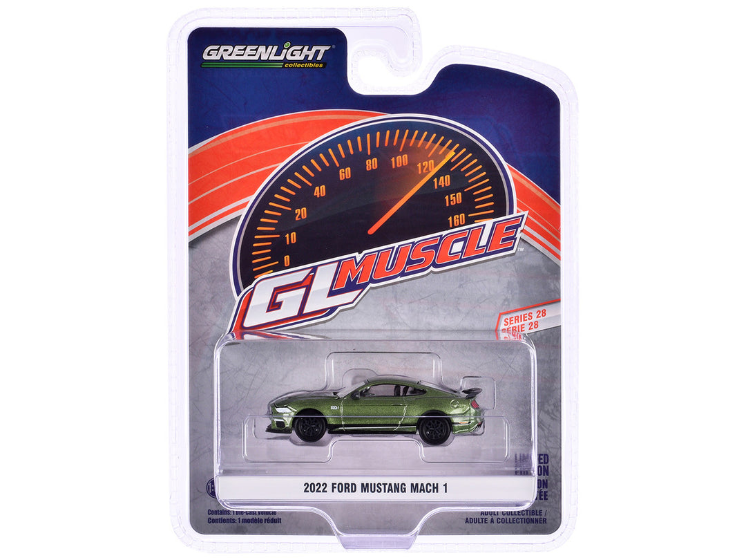 2022 Ford Mustang Mach 1 Eruption Green Metallic with Black Stripes "GreenLight Muscle" Series 28 1/64 Diecast Model Car by Greenlight-2