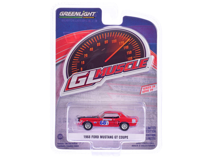 1968 Ford Mustang GT Coupe #68 "Charlie Henry Race Car" Red "GreenLight Muscle" Series 29 1/64 Diecast Model Car by Greenlight-0