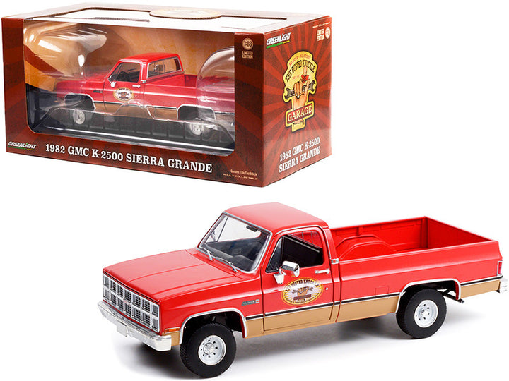 1982 GMC K-2500 Sierra Grande Wideside Pickup Truck with Trailer Hitch Red "Busted Knuckle Garage" 1/18 Diecast Model Car by Greenlight-0