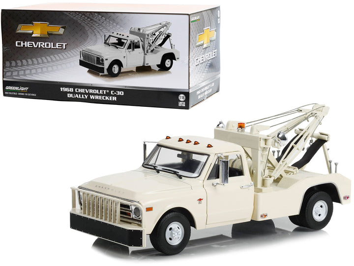 1968 Chevrolet C-30 Dually Wrecker Tow Truck White 1/18 Diecast Car Model by Greenlight-0
