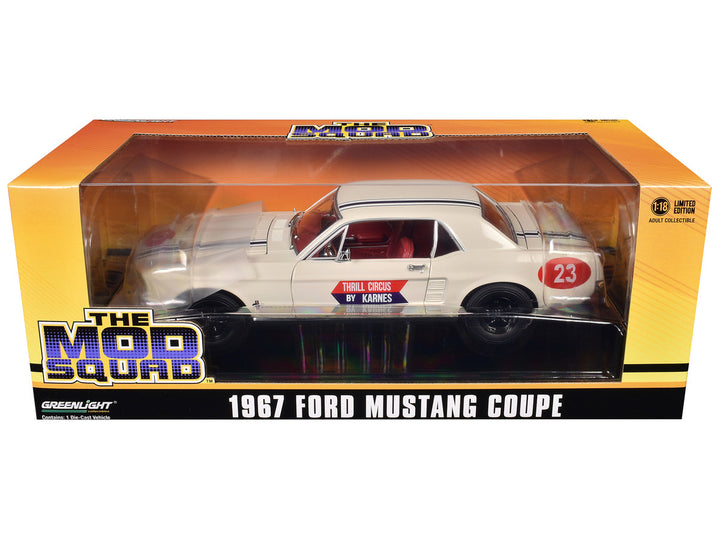 1967 Ford Mustang Coupe #23 "Thrill Circus By Karnes" White 1/18 Diecast Model Car by Greenlight-0