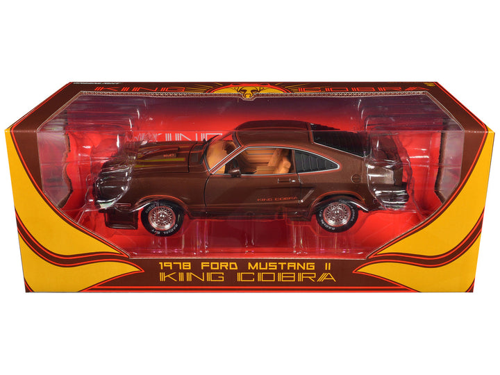 Ford 1978 Mustang II King Cobra Dark Brown Metallic with Orange and Gold Hood Stripes 1/18 Diecast Model Car by Greenlight