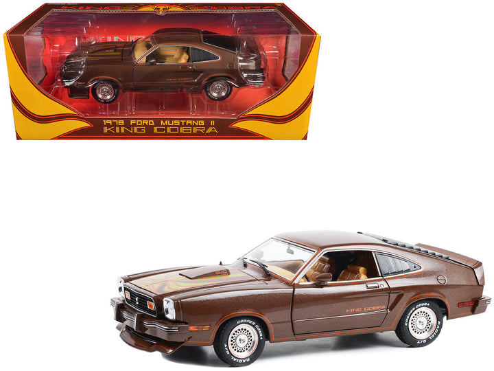 Ford 1978 Mustang II King Cobra Dark Brown Metallic with Orange and Gold Hood Stripes 1/18 Diecast Model Car by Greenlight 2