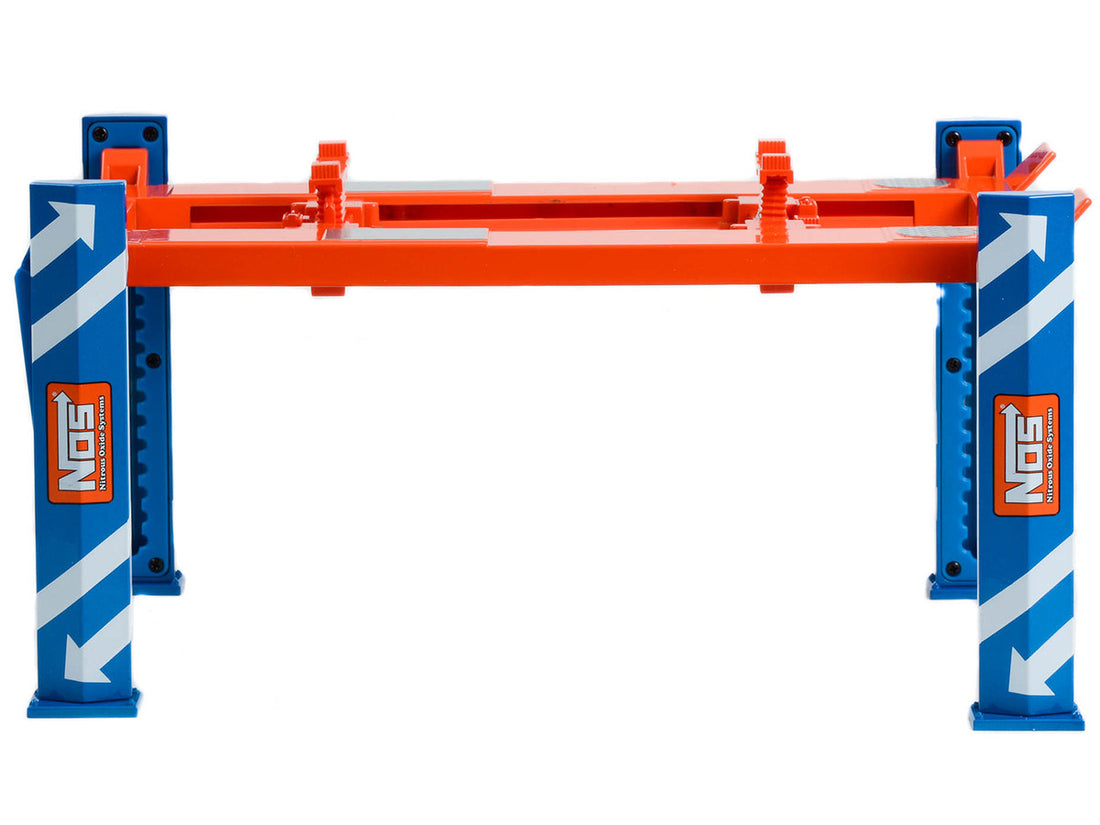 Adjustable Four Post Lift "NOS Nitrous Oxide Systems" Blue and Orange for 1/18 Scale Model Cars by Greenlight-3