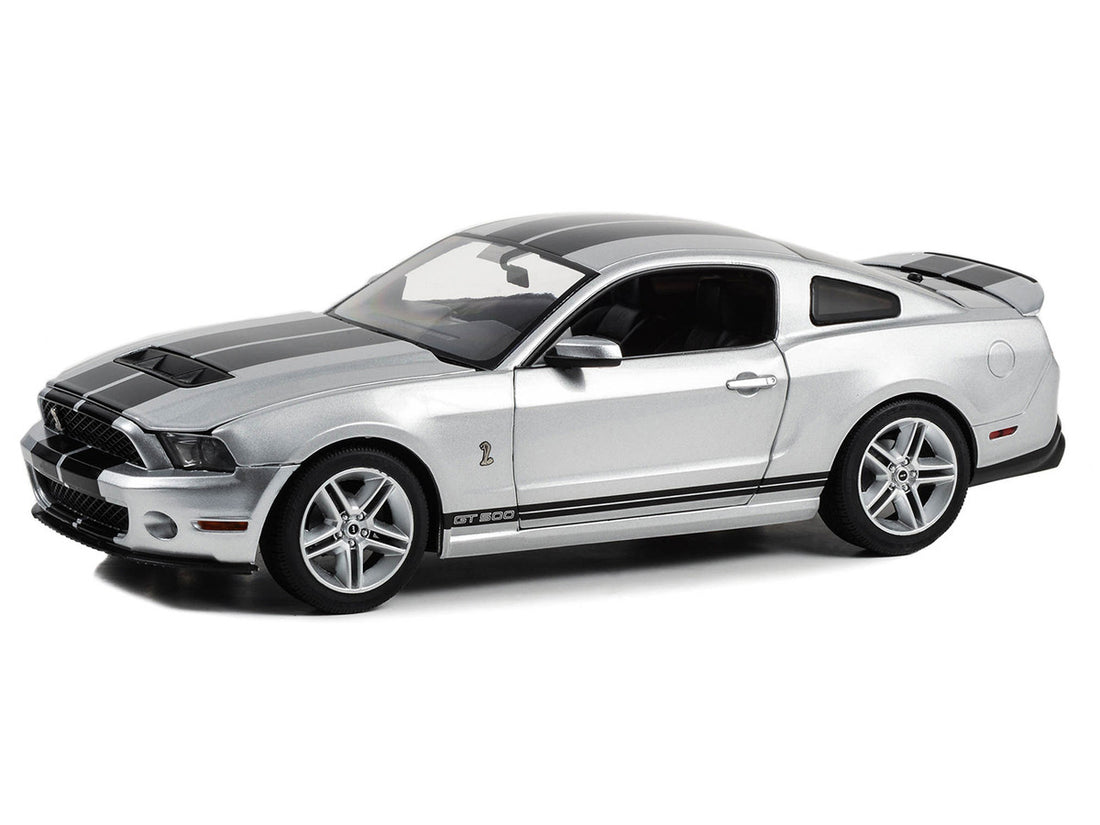 2011 Shelby GT500 Ingot Silver Metallic with Black Stripes 1/18 Diecast Model Car by Greenlight-0