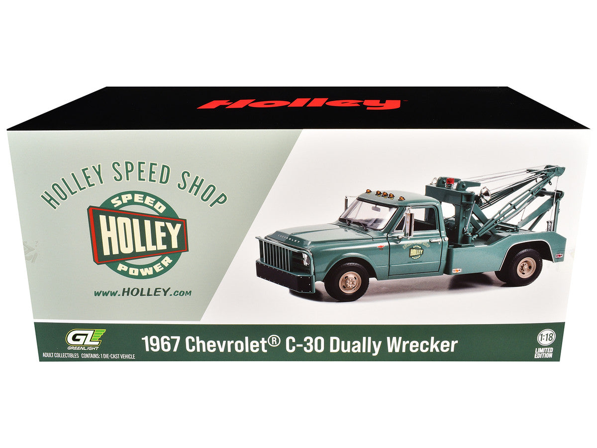 1967 Chevrolet C-30 Dually Wrecker Tow Truck "Holley Speed Shop" Green 1/18 Diecast Model Car by Greenlight-2