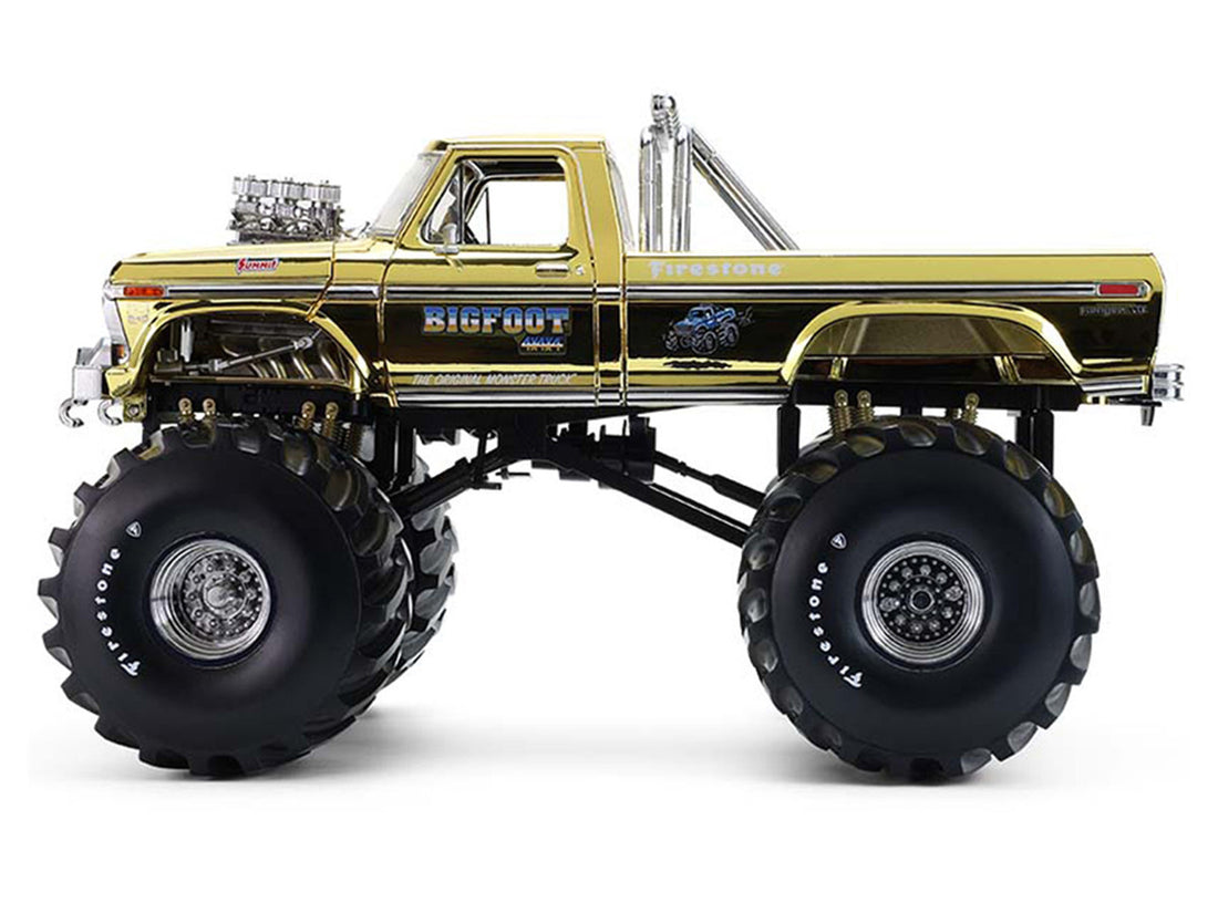 1979 Ford F-250 Monster Truck "Bigfoot #1 50th Anniversary" Gold Chrome with Bob Chandler Standing Figure "Kings of Crunch" Series 1/18 Diecast Model Car by Greenlight-2
